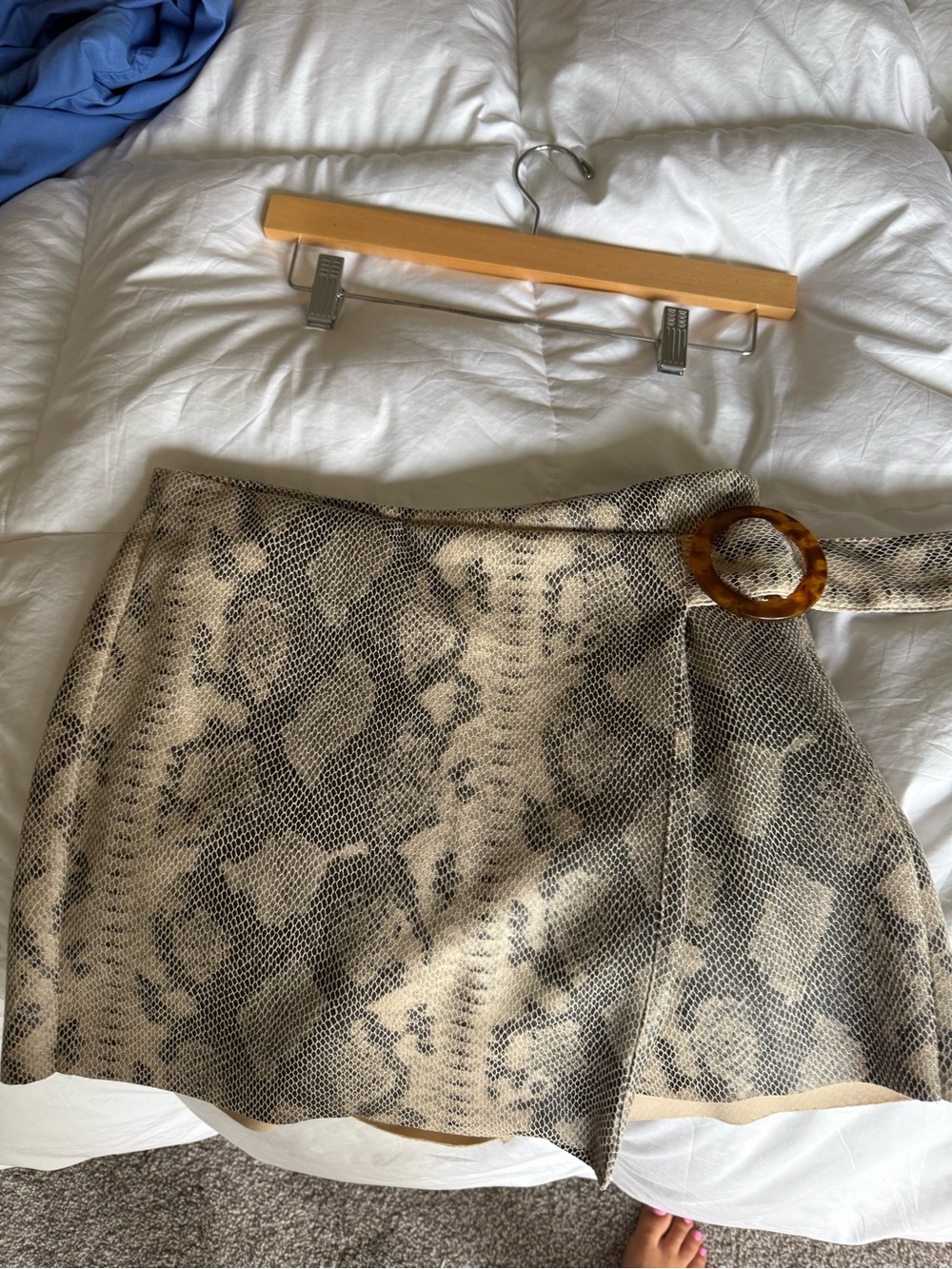 Zara Beige and Black Snake-Print Wrap Mini Skirt with Tortoiseshell Buckle